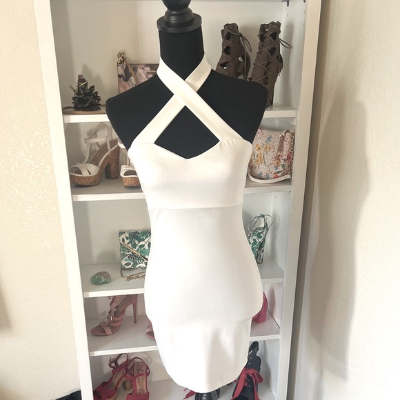 White Cross Neck Mini Dress - Picture 2 of 7